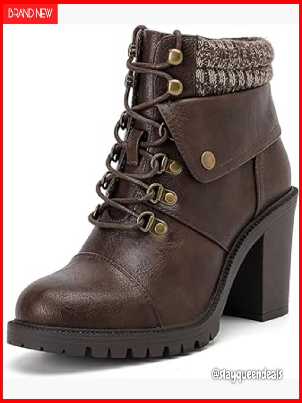 Wide Width Combat Boots with Side Zipper, High Heel Slouchy Ankle Booties